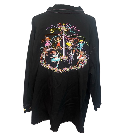 Bob Mackie Wearable Art Womens 3X Shirt Embroidered Black Denim Maypole Dance